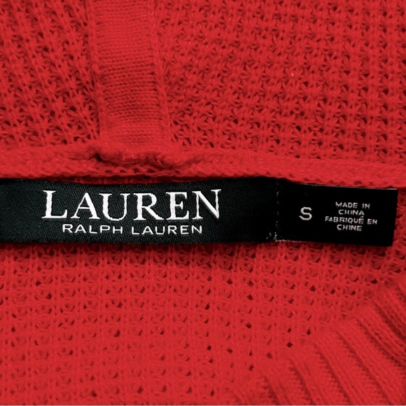 Lauren Ralph Lauren Red Waffle Print Hooded Sweater - Picture 3 of 7